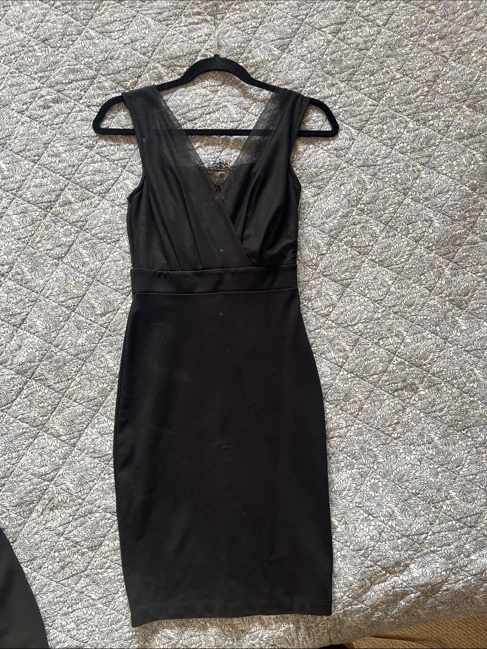 Mystic Black V-Neck Midi Sheath Dress